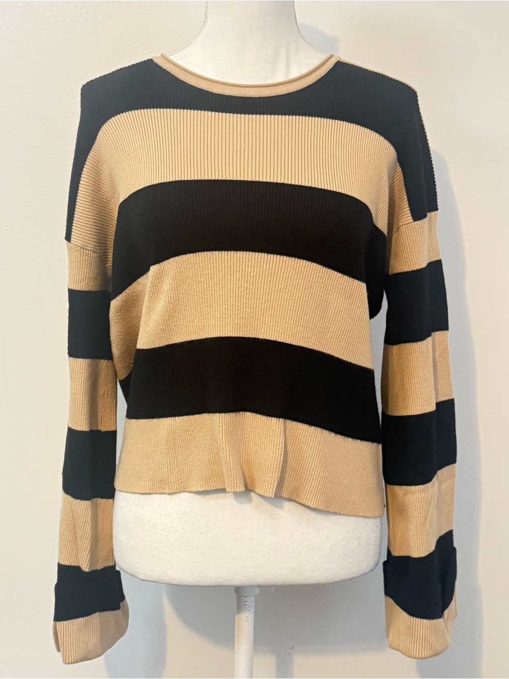 Show Me Your Mumu Scholar Sweater Hubble Stripe Knit Black Tan Size Small